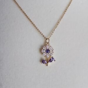 Elegant Gold and Purple Flower Pendant Necklace